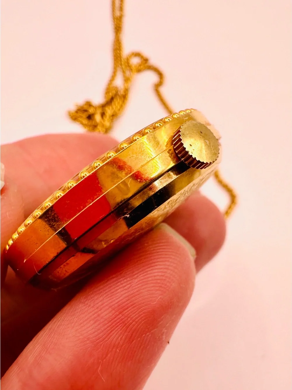Lucerne Vintage Swiss Pendant Watch Necklace Gold Tone Working